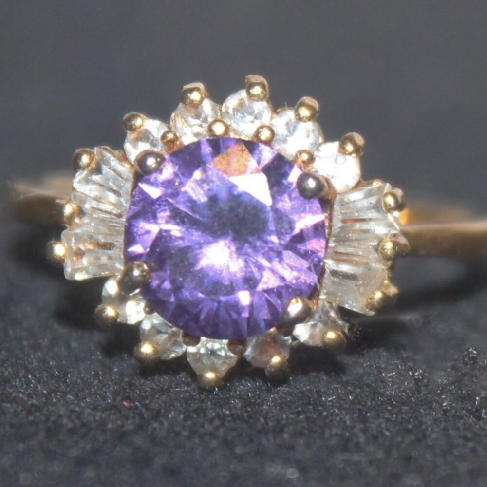 14K Gold Over 925 Amethyst CZ Statement Cocktail Ring